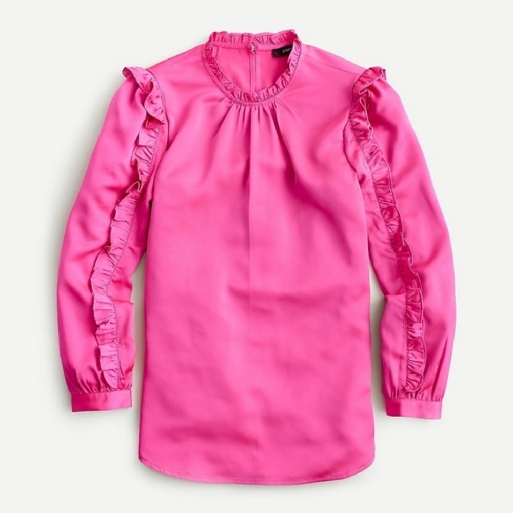 NWT J. Crew Ruffle-sleeve Top Satin Crepe Blouse